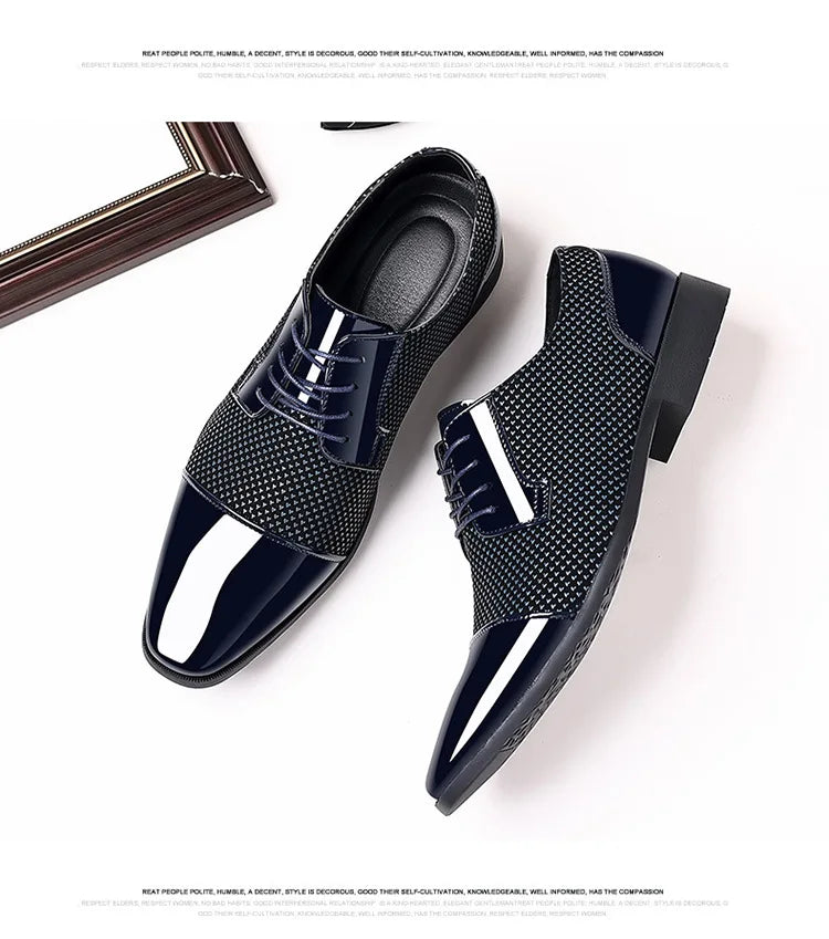 Trending Classic Men Dress Shoes For Men Oxfords Patent Leather Shoes Lace Up Formal Black Leather Wedding Party Shoes2023