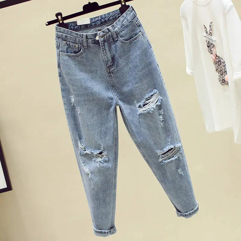 woman jeans autumn/winter Light color loose straight tall waist hollow out fashion woman's Trousers dropshipping WBX1004