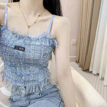 Woman's Vest superior quality Summer cross cotton sling tassels fashion solid color Ladies tops dropshipping GRWJ2258