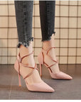 New Cross-strap Roman Sandals Suede High Heels Women's Shoes One-line Buckle Fine Heel