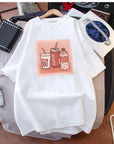 Pink Short Sleeve Oversized T-shirt Women's Loose Mid-Length Summer Printed O-Neck Tee European Style 2023 New Lover Tops