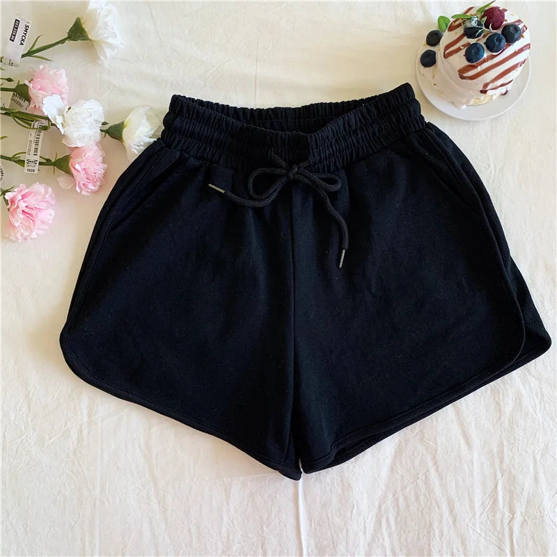 Women's Sports Shorts Summer Solid High Waist Drawstring Lace Up Black  Casual Basic Short Pants