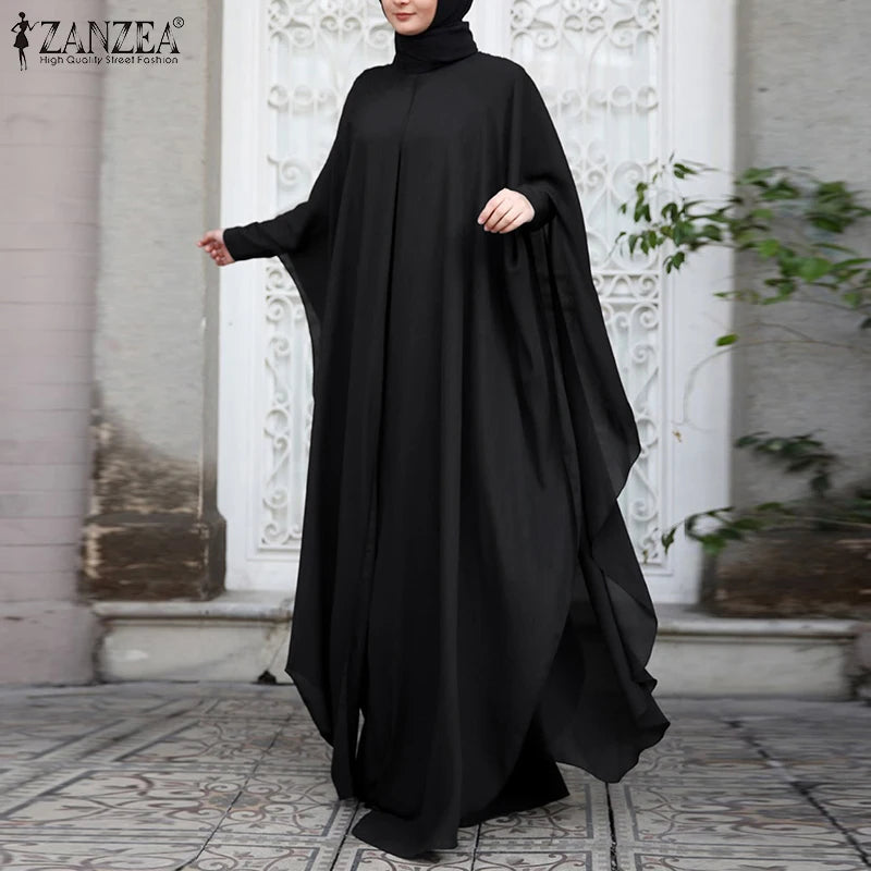 ZANZEA Fashion Summer Long Sundress Hijab Vestido 2pcs Women Long Sleeve Dress Party Kaftan Abaya