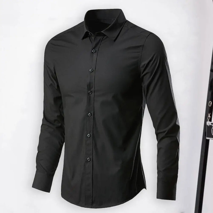 Men Shirt Long Sleeve Solid Color Button Single-breasted Cardigan Dress-up Casual Lapel Men Spring Shirt Stretch Business Formal